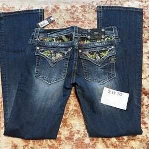 Miss Me Dark Blue Bootcut Jeans with Multicolor Embroidered Pockets